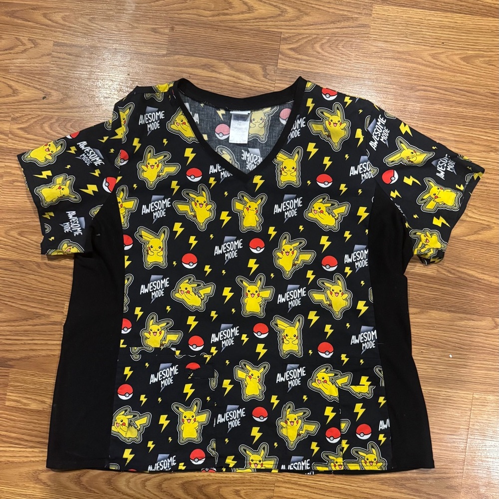 Black Pokemon Pikachu Scrub Top 2XL - Picture 4 of 9